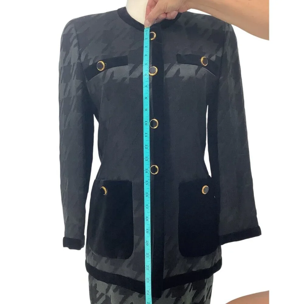 ESCADA Womens 34 US 2 Black Wool Silk Houndstooth Skirt & Blazer Elegant Luxury - Picture 6 of 16